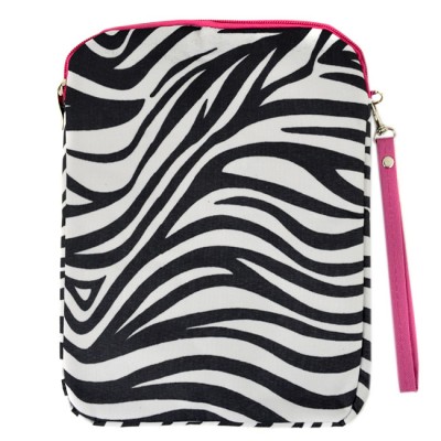 180623PK-BLACK/WHITE ZEBRA STRIPES W/PINK HANDLE DESIGN IPAD 2 ,3 AND NEW IPAD COVER